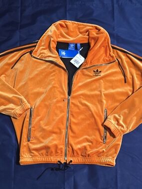 NWT Adidas Originals Velvet Velour Track Jacket Burnt Orange Oversized CF1182 Me